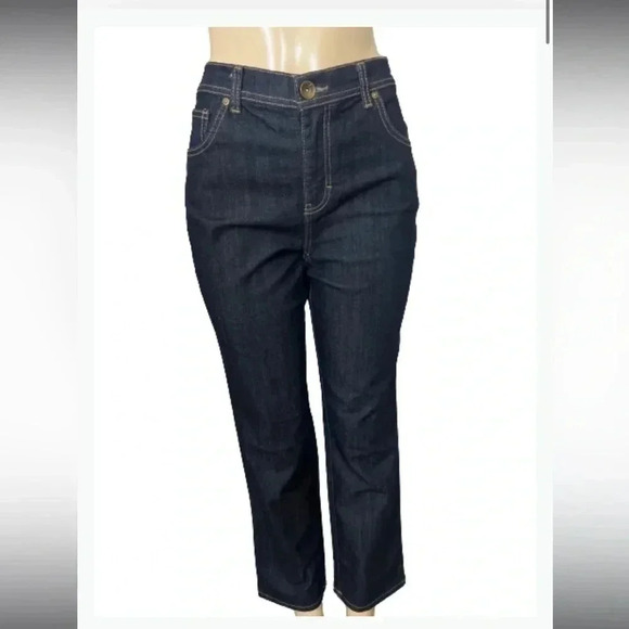 STYLE & CO JEANS DARK  BLUE DENIM NATURAL FIT POCKETS CROP STRETCH SIZE 8 SHORT - Picture 3 of 10